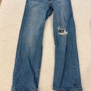 Levi's Blue Straight-Leg Jeans with Distressed Detail